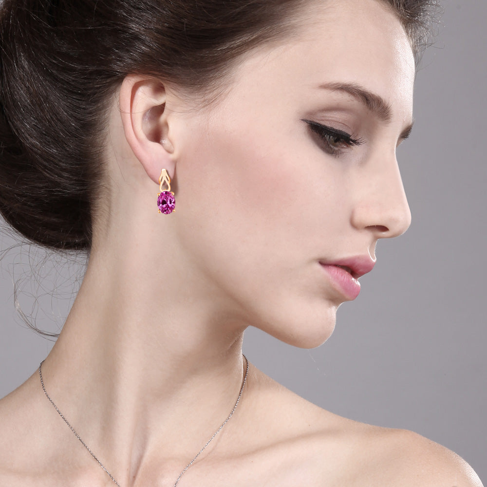 9X7MM Oval Gemstone Birthstone Drop Dangle Earrings For Women | 18K Yellow Gold Plated Silver | Fine Jewelry Gifts for Her Mom Women Wife