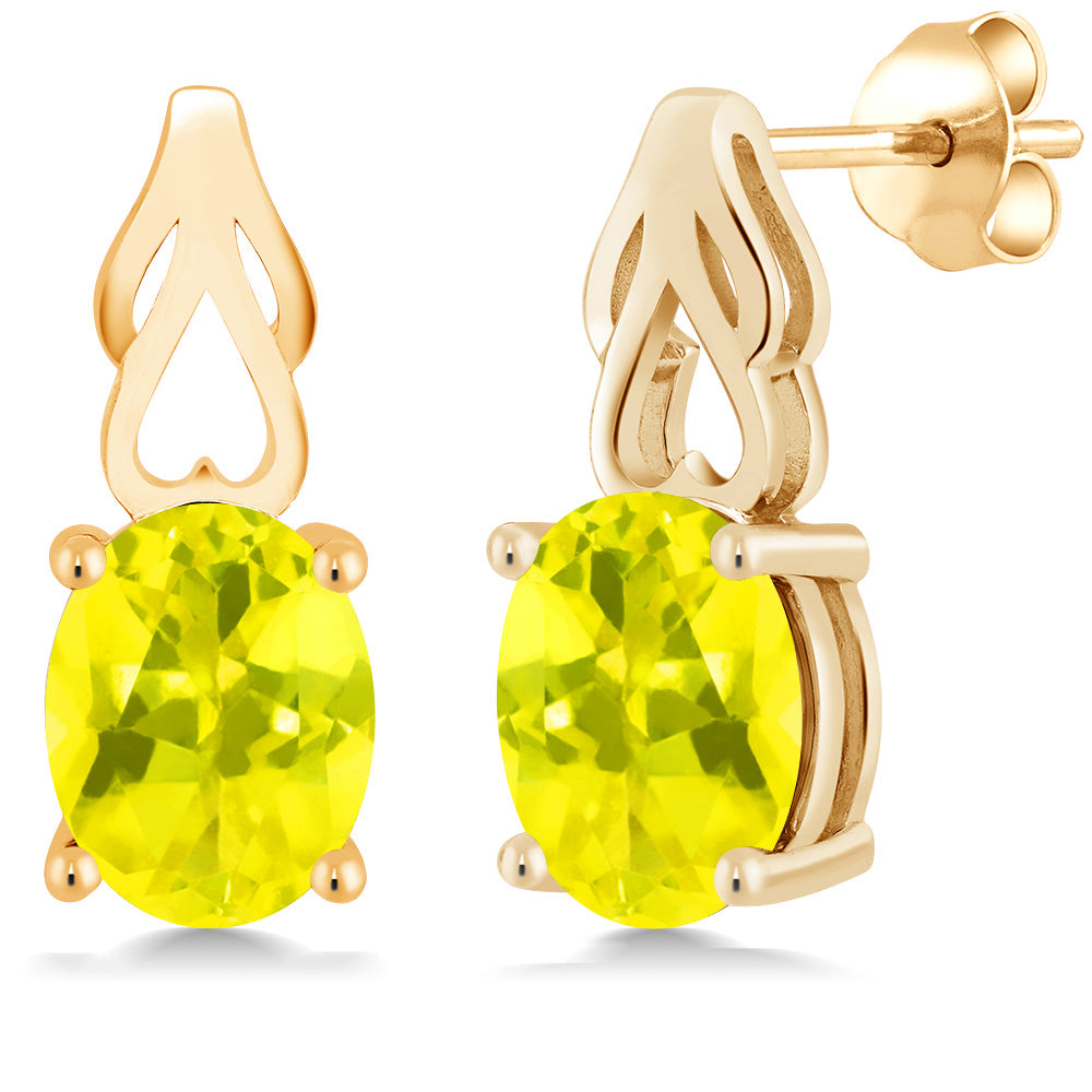 9X7MM Oval Gemstone Birthstone Drop Dangle Earrings For Women | 18K Yellow Gold Plated Silver | Fine Jewelry Gifts for Her Mom Women Wife