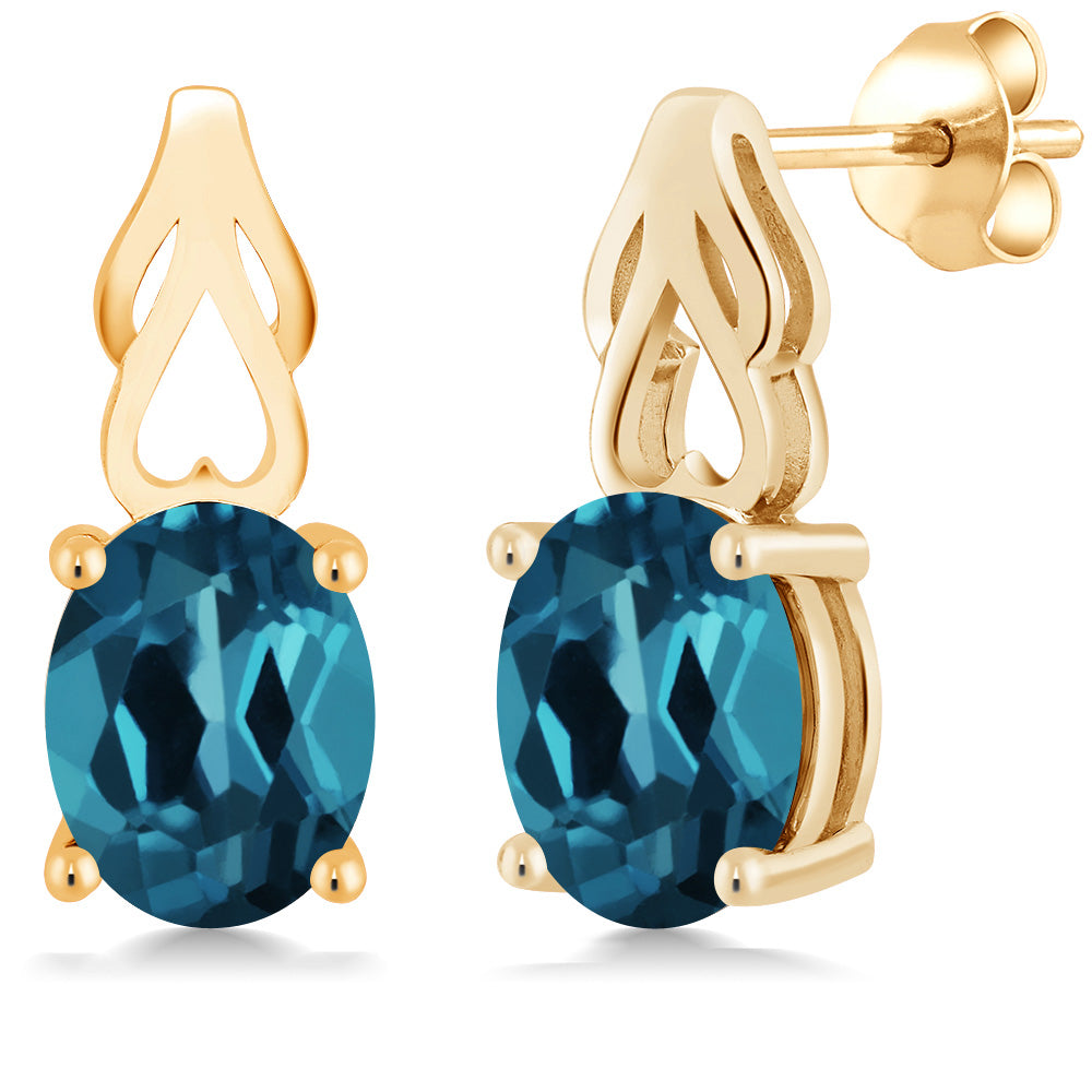 9X7MM Oval Gemstone Birthstone Drop Dangle Earrings For Women | 18K Yellow Gold Plated Silver | Fine Jewelry Gifts for Her Mom Women Wife