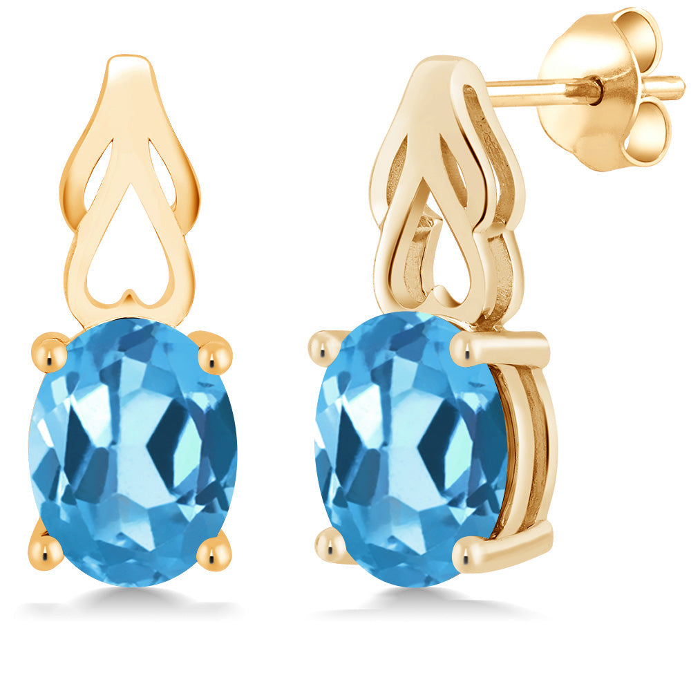 9X7MM Oval Gemstone Birthstone Drop Dangle Earrings For Women | 18K Yellow Gold Plated Silver | Fine Jewelry Gifts for Her Mom Women Wife