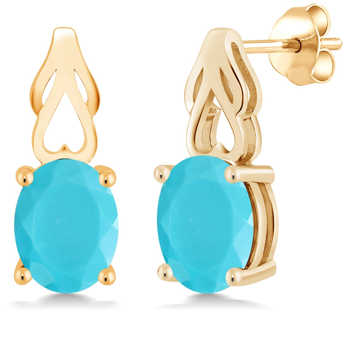 9X7MM Oval Gemstone Birthstone Drop Dangle Earrings For Women | 18K Yellow Gold Plated Silver | Fine Jewelry Gifts for Her Mom Women Wife