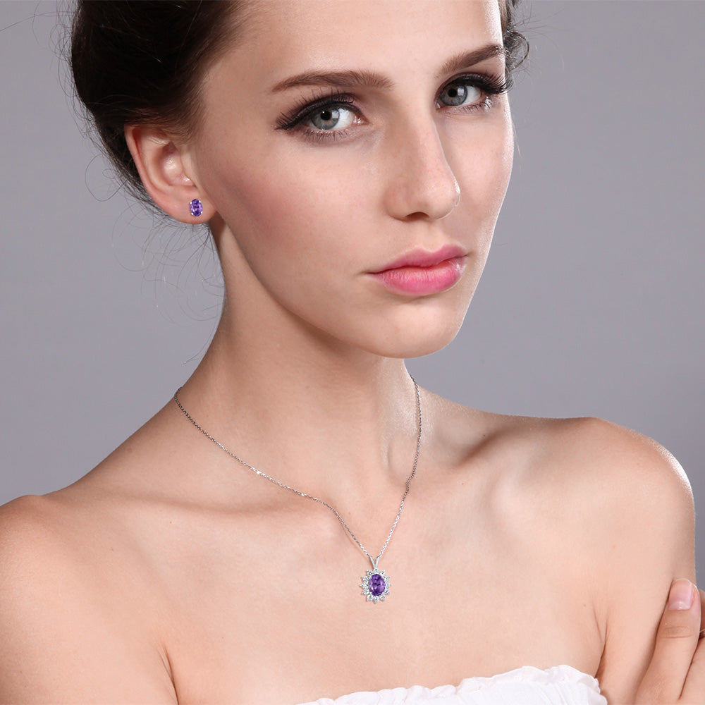 8X6MM and 6X4MM Oval Gemstone Birthstone Pendant and Earrings Jewelry Set For Women | 925 Sterling Silver | Fine Jewelry Gifts for Her Mom Women Wife | With 18 Inch Chain