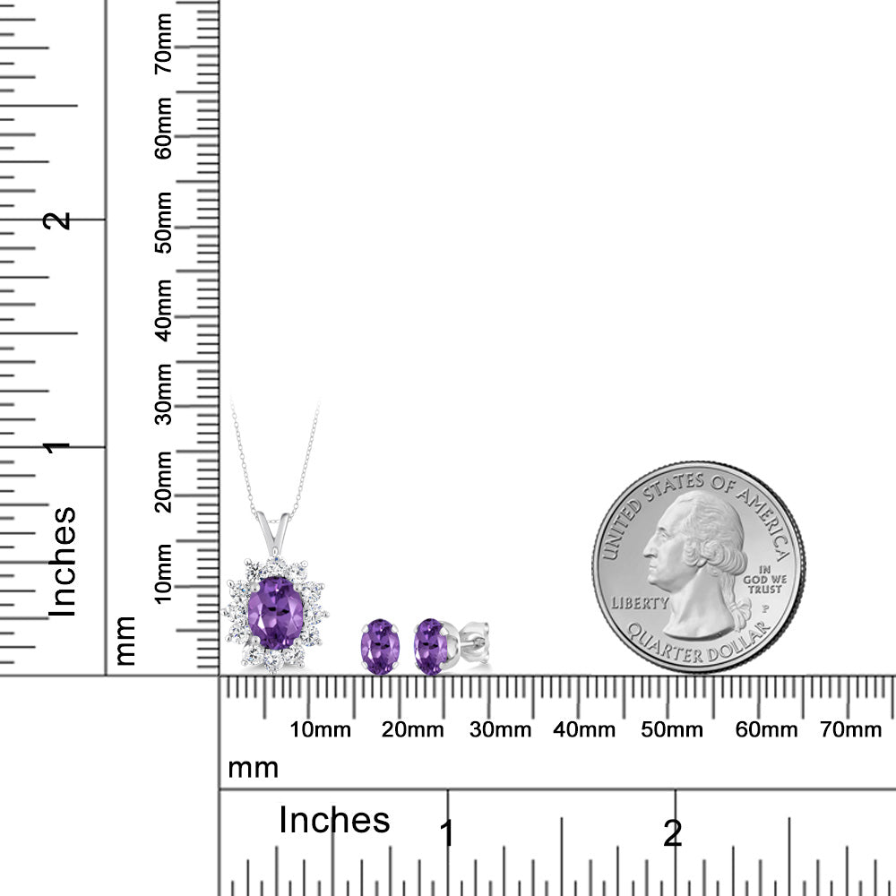 8X6MM and 6X4MM Oval Gemstone Birthstone Pendant and Earrings Jewelry Set For Women | 925 Sterling Silver | Fine Jewelry Gifts for Her Mom Women Wife | With 18 Inch Chain