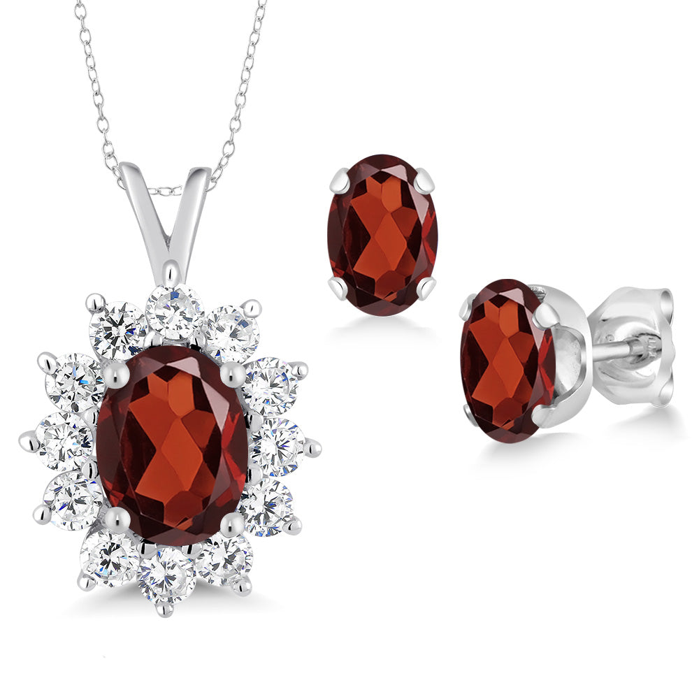 8X6MM and 6X4MM Oval Gemstone Birthstone Pendant and Earrings Jewelry Set For Women | 925 Sterling Silver | Fine Jewelry Gifts for Her Mom Women Wife | With 18 Inch Chain