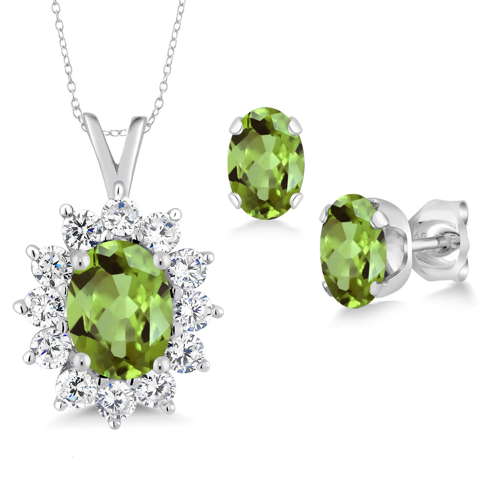 8X6MM and 6X4MM Oval Gemstone Birthstone Pendant and Earrings Jewelry Set For Women | 925 Sterling Silver | Fine Jewelry Gifts for Her Mom Women Wife | With 18 Inch Chain