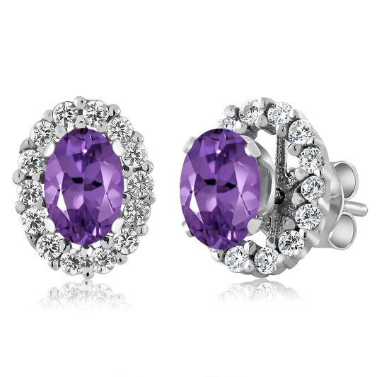 925 Sterling Silver Oval 6X4MM Gemstone Birthstone Removable Jacket Stud Halo Earrings For Women