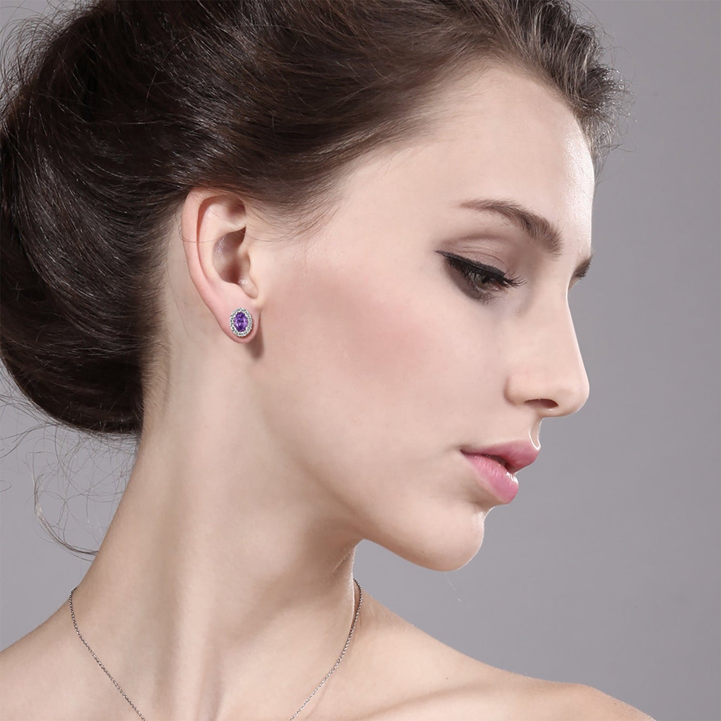 925 Sterling Silver Oval 6X4MM Gemstone Birthstone Removable Jacket Stud Halo Earrings For Women