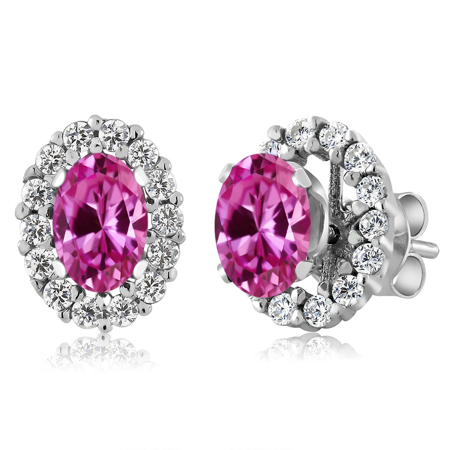 925 Sterling Silver Oval 6X4MM Gemstone Birthstone Removable Jacket Stud Halo Earrings For Women