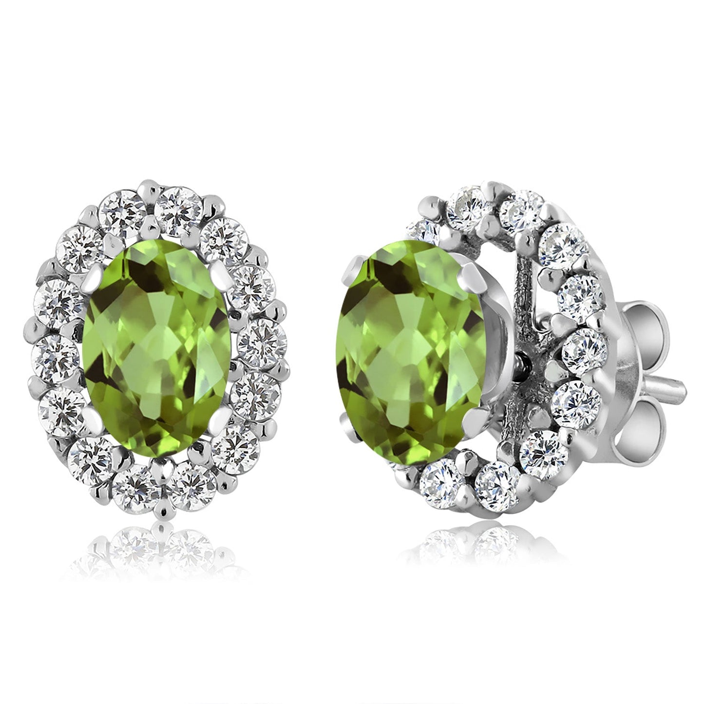 925 Sterling Silver Oval 6X4MM Gemstone Birthstone Removable Jacket Stud Halo Earrings For Women