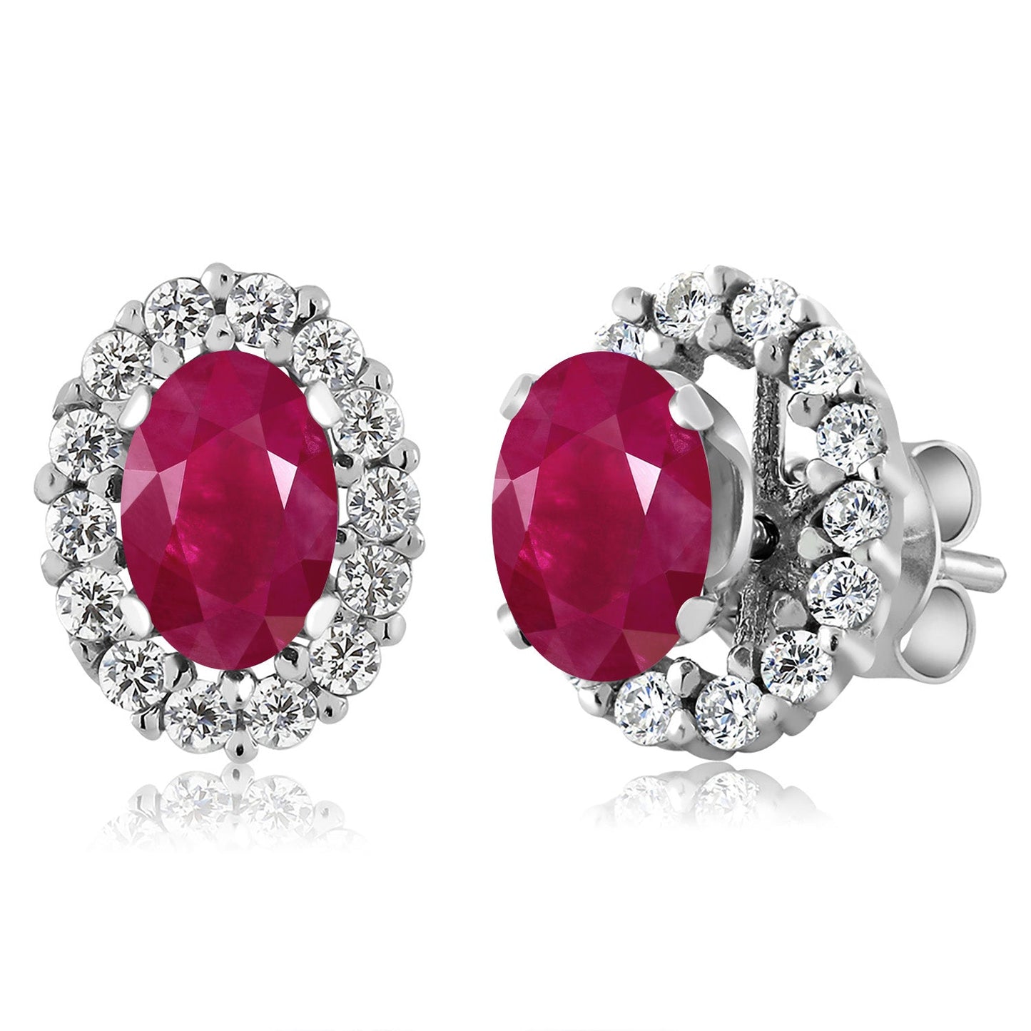 925 Sterling Silver Oval 6X4MM Gemstone Birthstone Removable Jacket Stud Halo Earrings For Women