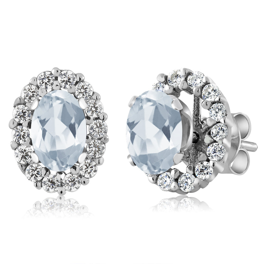 925 Sterling Silver Oval 6X4MM Gemstone Birthstone Removable Jacket Stud Halo Earrings For Women