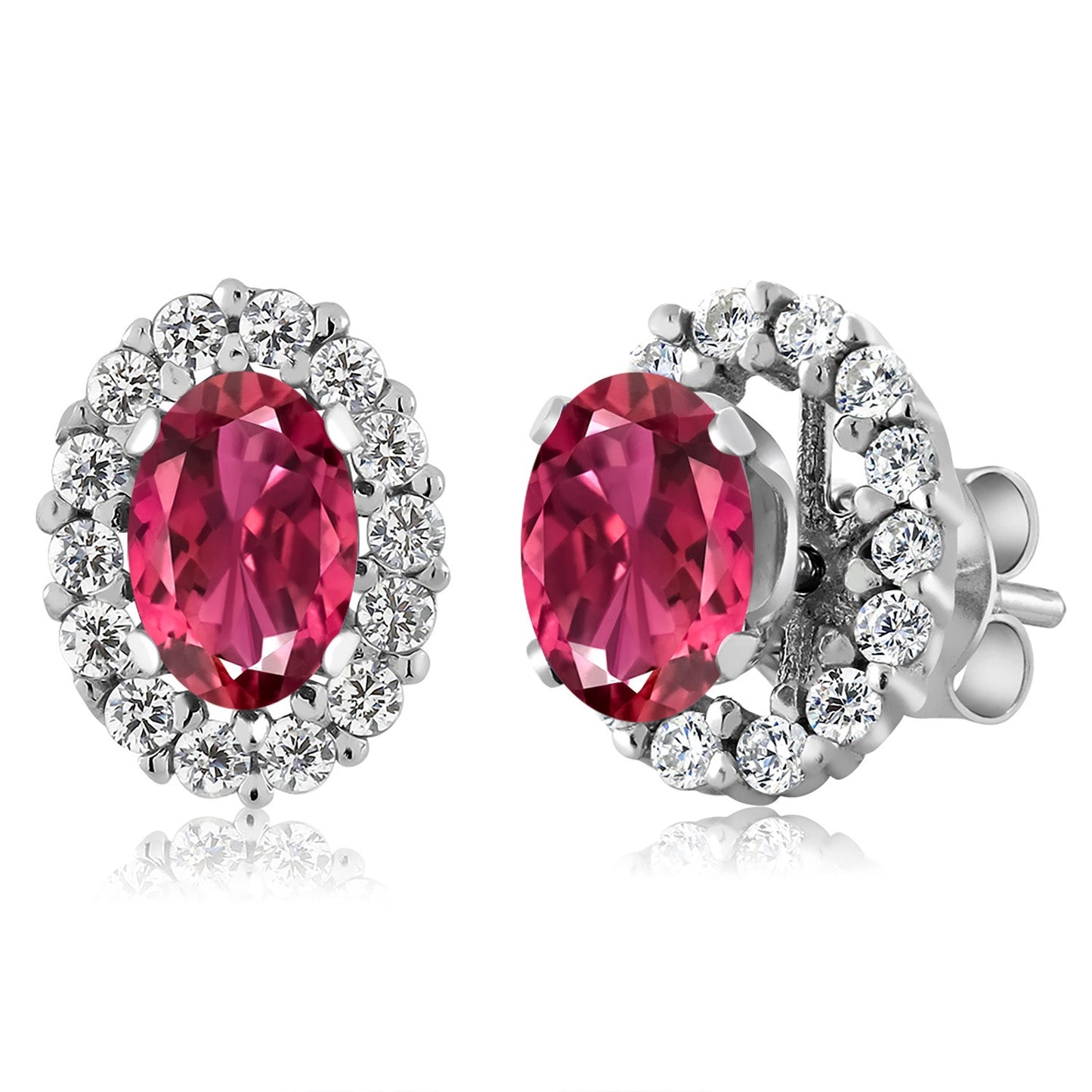 925 Sterling Silver Oval 6X4MM Gemstone Birthstone Removable Jacket Stud Halo Earrings For Women