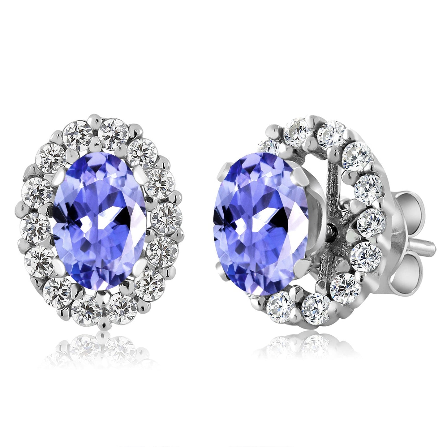 925 Sterling Silver Oval 6X4MM Gemstone Birthstone Removable Jacket Stud Halo Earrings For Women