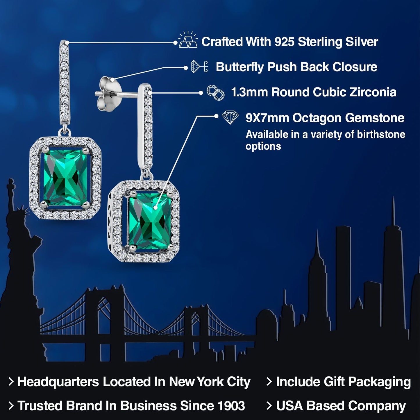4-6 Cttw Drop Dangle Earrings for Women | Gemstone Birthstone Earrings | 925 Sterling Silver | Emerald Cut 9X7MM | Fine Jewelry Gifts for Her Mom Women Wife