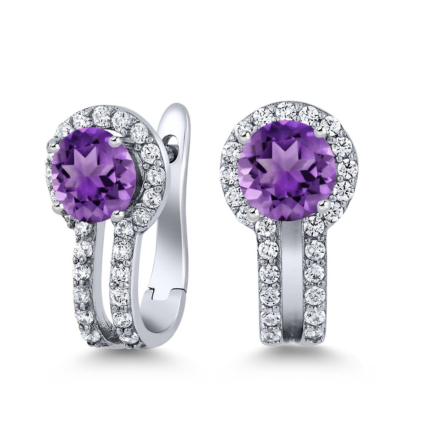 5MM Round French Clip Clasp Hook Earring For Women | 925 Sterling Silver | Gemstone Birthstone and White Created Sapphire Earrings | Fine Jewelry Gifts for Her Mom Women Wife