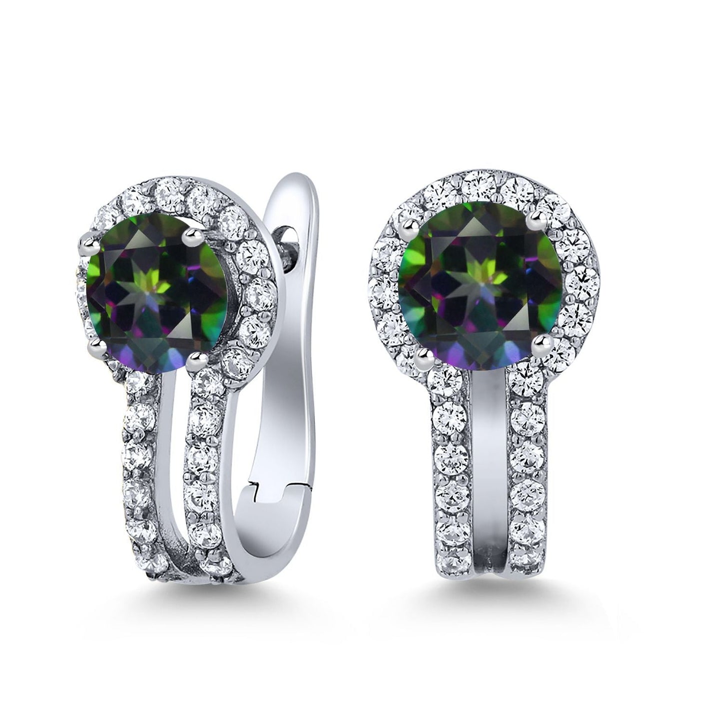 5MM Round French Clip Clasp Hook Earring For Women | 925 Sterling Silver | Gemstone Birthstone and White Created Sapphire Earrings | Fine Jewelry Gifts for Her Mom Women Wife