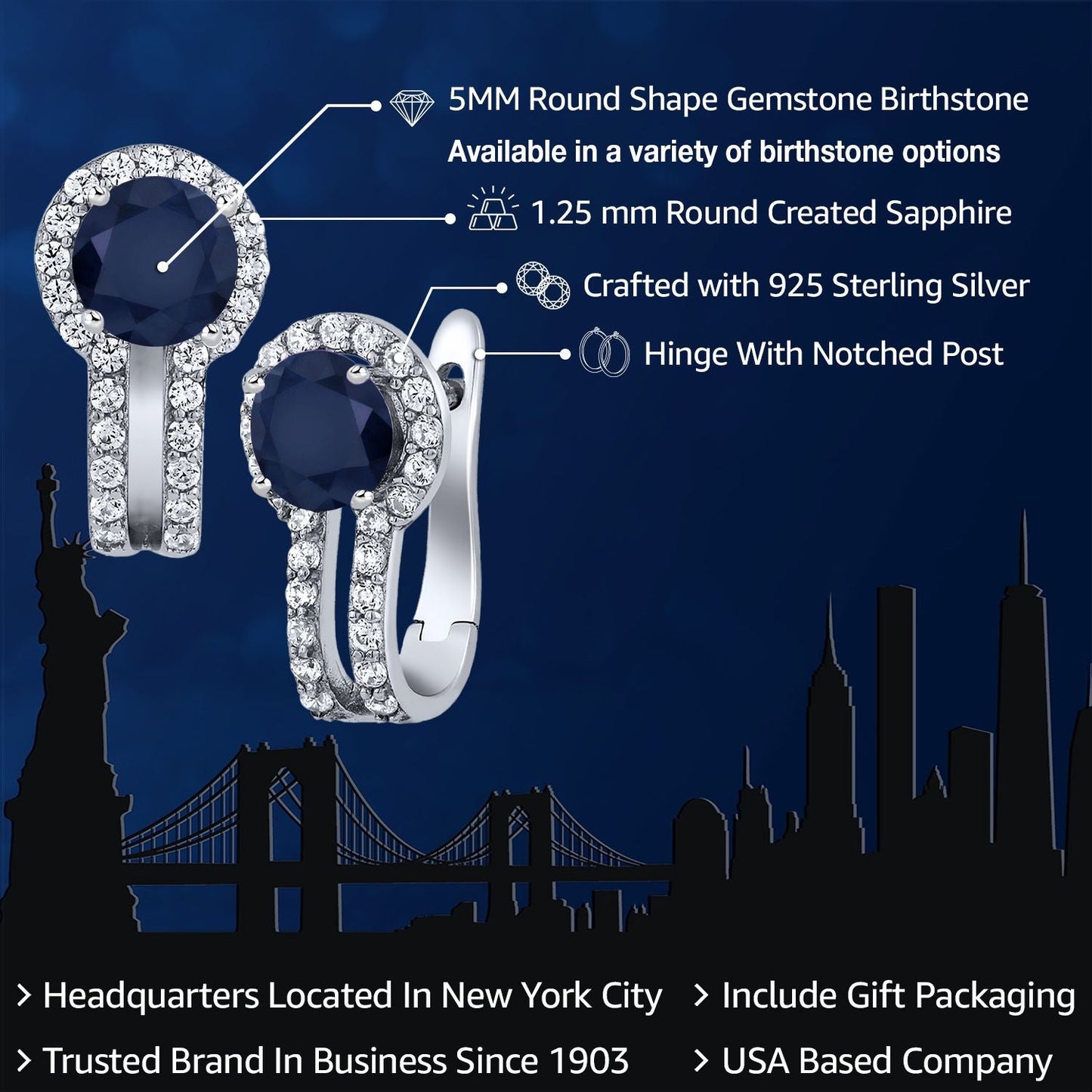 5MM Round French Clip Clasp Hook Earring For Women | 925 Sterling Silver | Gemstone Birthstone and White Created Sapphire Earrings | Fine Jewelry Gifts for Her Mom Women Wife