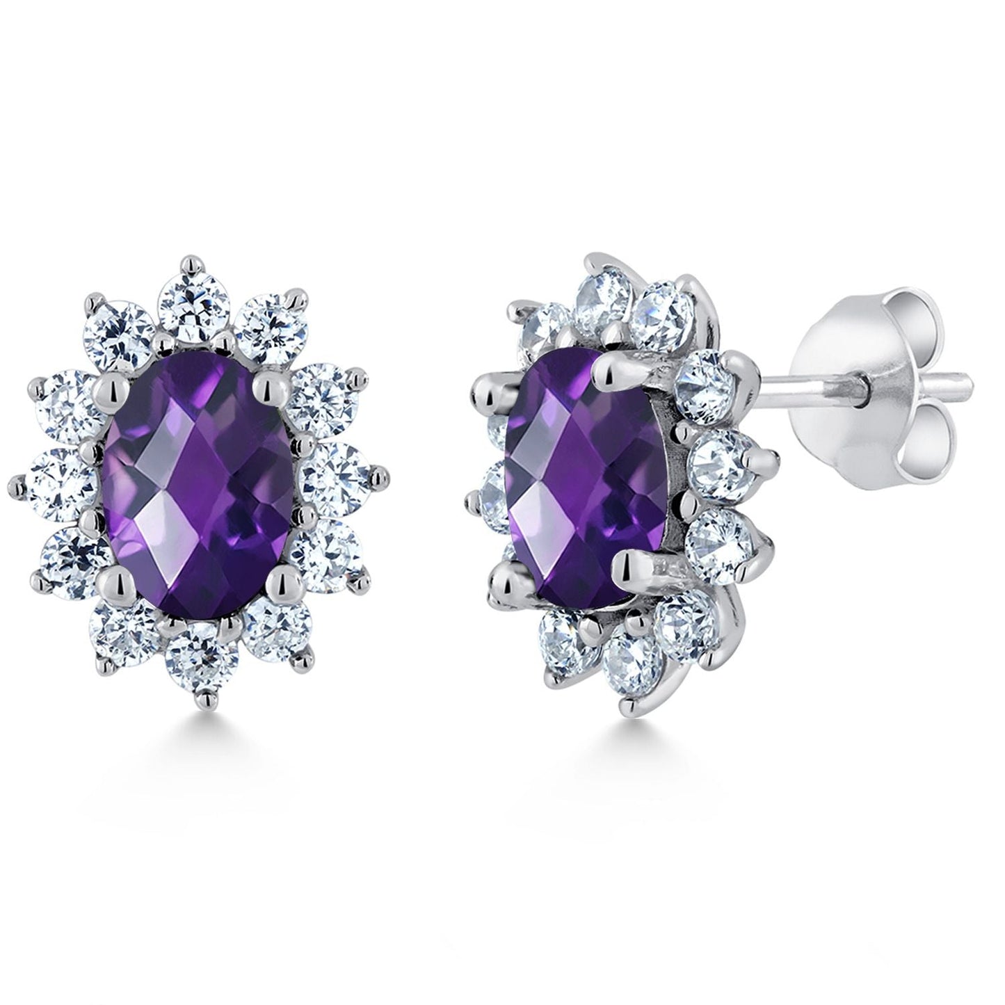 7X5MM Oval Gemstone Birthstone Stud Earrings For Women | Princess Diana Royal Halo Style | 925 Sterling Silver | Fine Jewelry Gifts for Anniversary Wedding Her Mom Women Wife