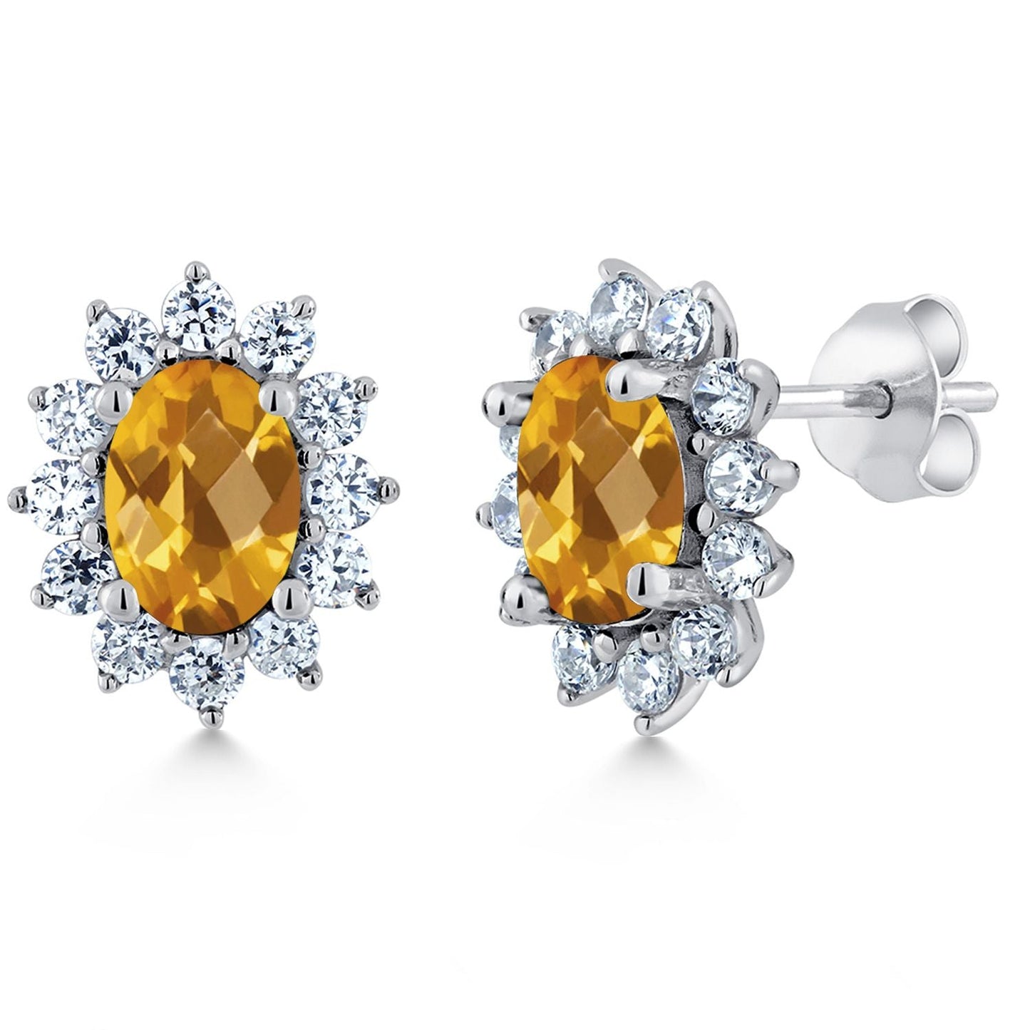 7X5MM Oval Gemstone Birthstone Stud Earrings For Women | Princess Diana Royal Halo Style | 925 Sterling Silver | Fine Jewelry Gifts for Anniversary Wedding Her Mom Women Wife