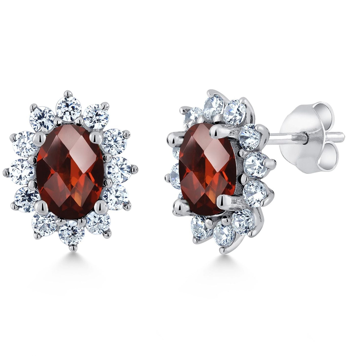 7X5MM Oval Gemstone Birthstone Stud Earrings For Women | Princess Diana Royal Halo Style | 925 Sterling Silver | Fine Jewelry Gifts for Anniversary Wedding Her Mom Women Wife