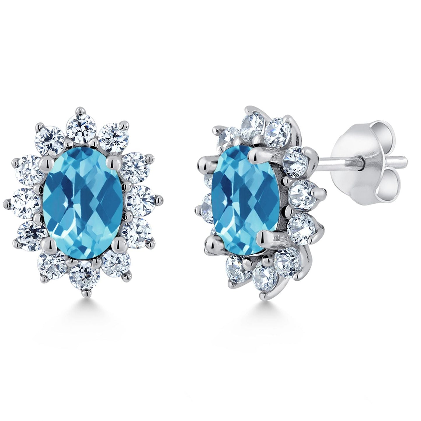 7X5MM Oval Gemstone Birthstone Stud Earrings For Women | Princess Diana Royal Halo Style | 925 Sterling Silver | Fine Jewelry Gifts for Anniversary Wedding Her Mom Women Wife