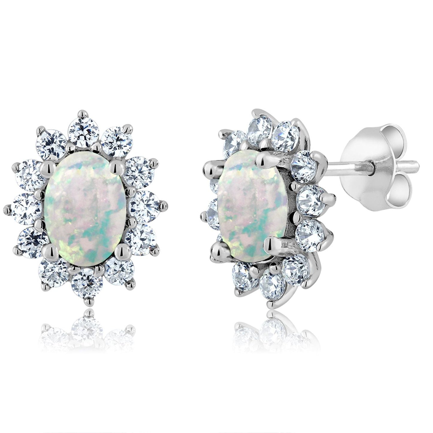 7X5MM Oval Gemstone Birthstone Stud Earrings For Women | Princess Diana Royal Halo Style | 925 Sterling Silver | Fine Jewelry Gifts for Anniversary Wedding Her Mom Women Wife