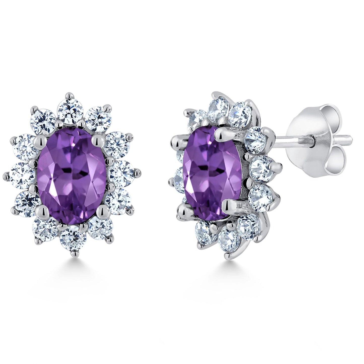 7X5MM Oval Gemstone Birthstone Stud Earrings For Women | Princess Diana Royal Halo Style | 925 Sterling Silver | Fine Jewelry Gifts for Anniversary Wedding Her Mom Women Wife