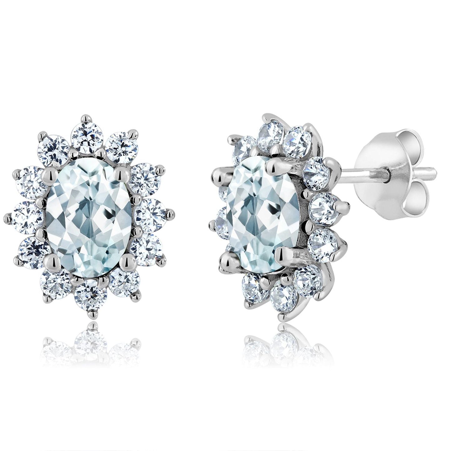 7X5MM Oval Gemstone Birthstone Stud Earrings For Women | Princess Diana Royal Halo Style | 925 Sterling Silver | Fine Jewelry Gifts for Anniversary Wedding Her Mom Women Wife