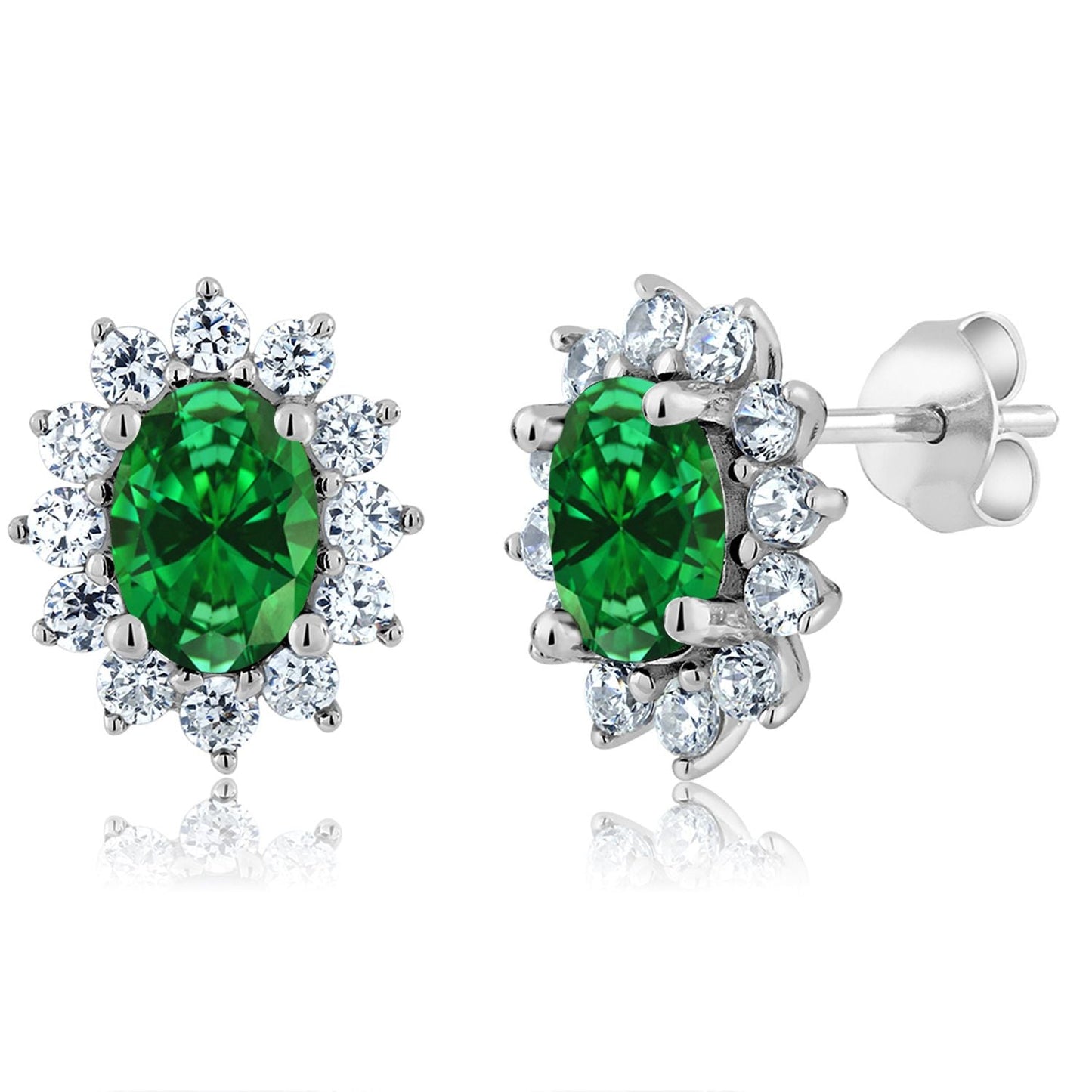 7X5MM Oval Gemstone Birthstone Stud Earrings For Women | Princess Diana Royal Halo Style | 925 Sterling Silver | Fine Jewelry Gifts for Anniversary Wedding Her Mom Women Wife