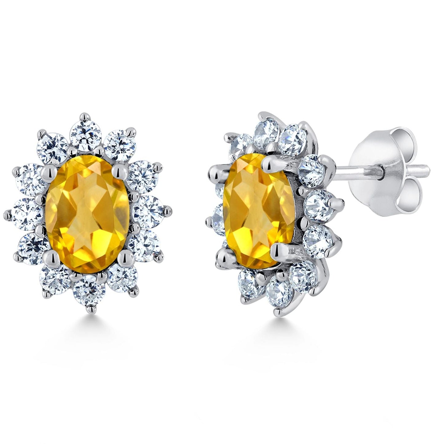 7X5MM Oval Gemstone Birthstone Stud Earrings For Women | Princess Diana Royal Halo Style | 925 Sterling Silver | Fine Jewelry Gifts for Anniversary Wedding Her Mom Women Wife