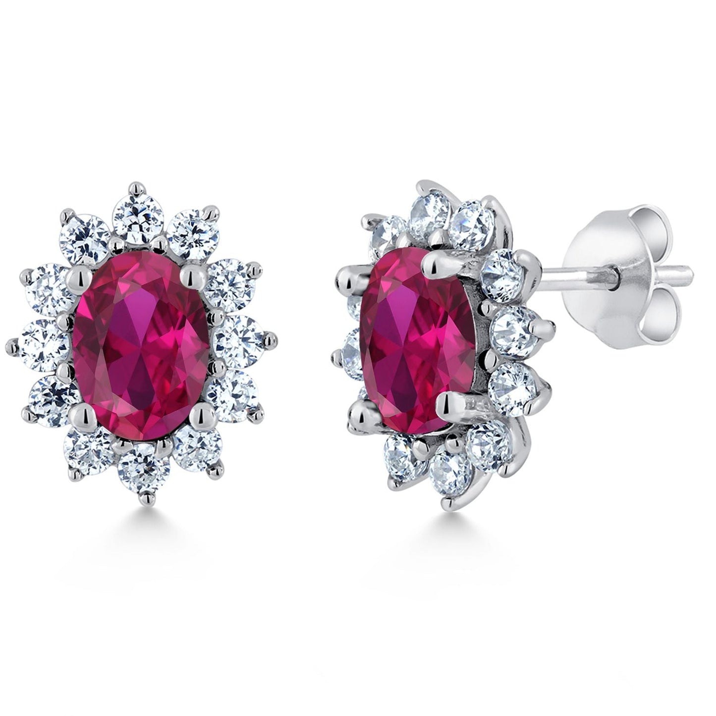 7X5MM Oval Gemstone Birthstone Stud Earrings For Women | Princess Diana Royal Halo Style | 925 Sterling Silver | Fine Jewelry Gifts for Anniversary Wedding Her Mom Women Wife