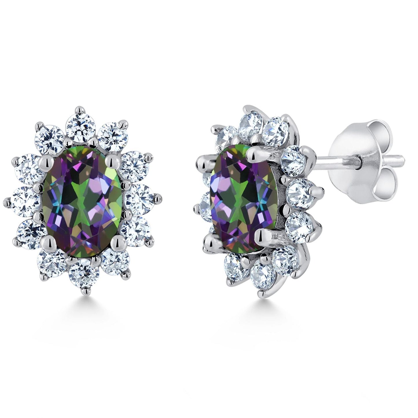 7X5MM Oval Gemstone Birthstone Stud Earrings For Women | Princess Diana Royal Halo Style | 925 Sterling Silver | Fine Jewelry Gifts for Anniversary Wedding Her Mom Women Wife