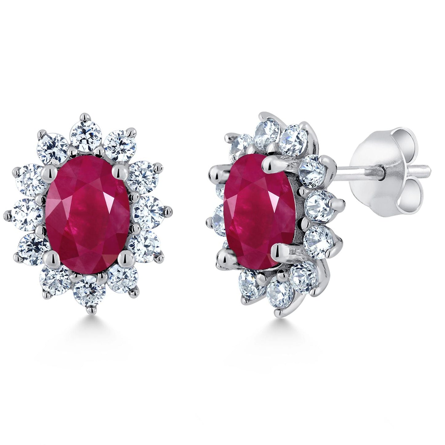 7X5MM Oval Gemstone Birthstone Stud Earrings For Women | Princess Diana Royal Halo Style | 925 Sterling Silver | Fine Jewelry Gifts for Anniversary Wedding Her Mom Women Wife