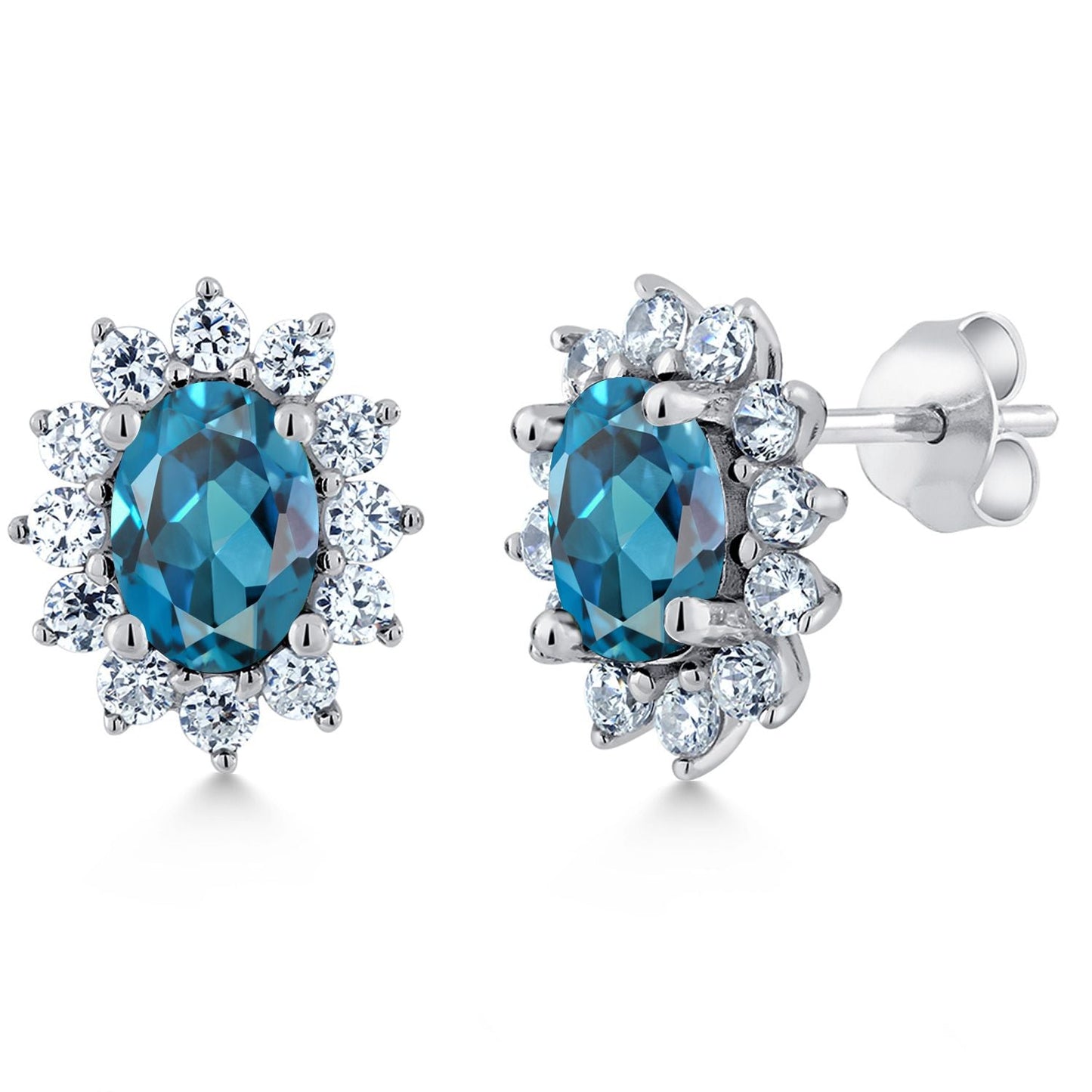 7X5MM Oval Gemstone Birthstone Stud Earrings For Women | Princess Diana Royal Halo Style | 925 Sterling Silver | Fine Jewelry Gifts for Anniversary Wedding Her Mom Women Wife