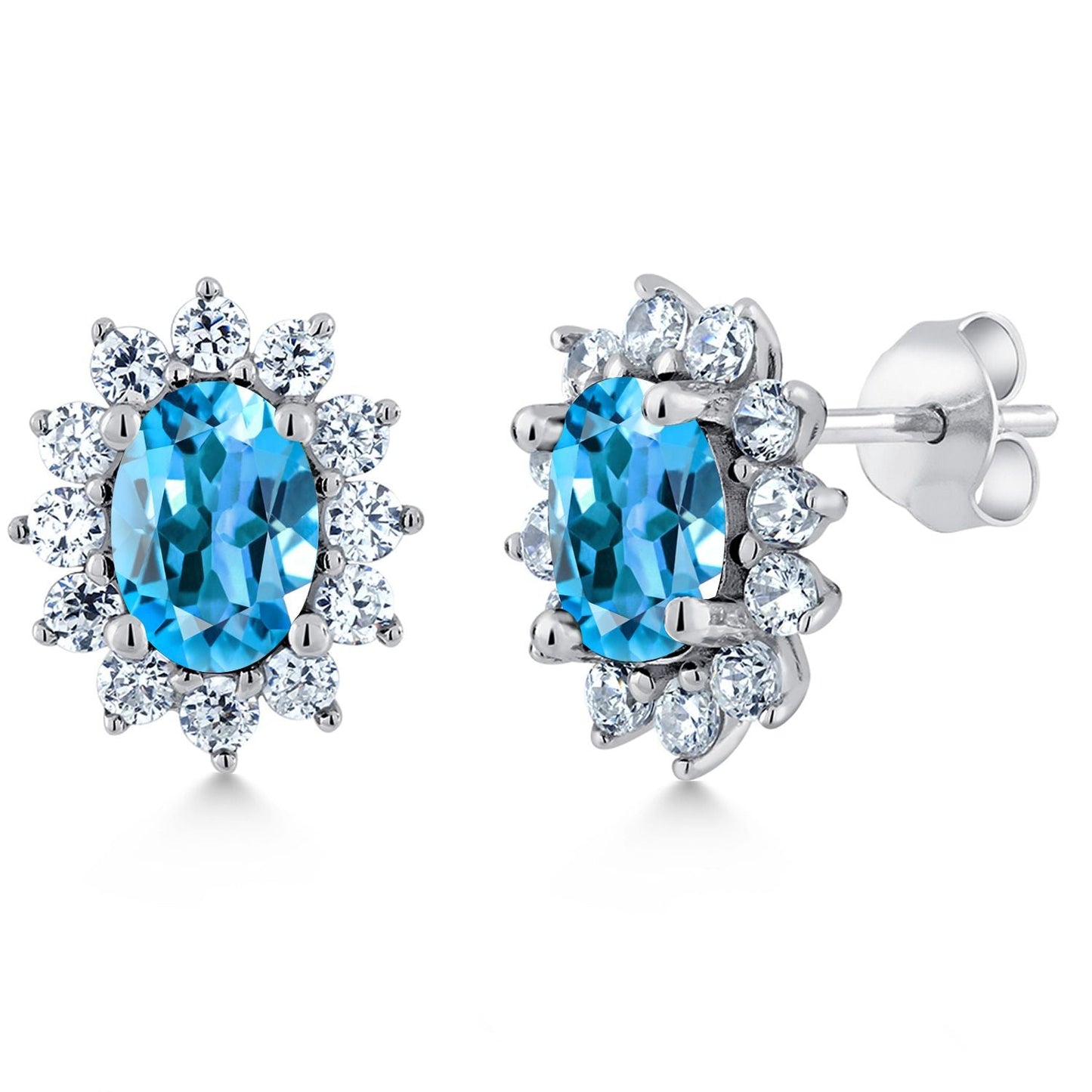 7X5MM Oval Gemstone Birthstone Stud Earrings For Women | Princess Diana Royal Halo Style | 925 Sterling Silver | Fine Jewelry Gifts for Anniversary Wedding Her Mom Women Wife