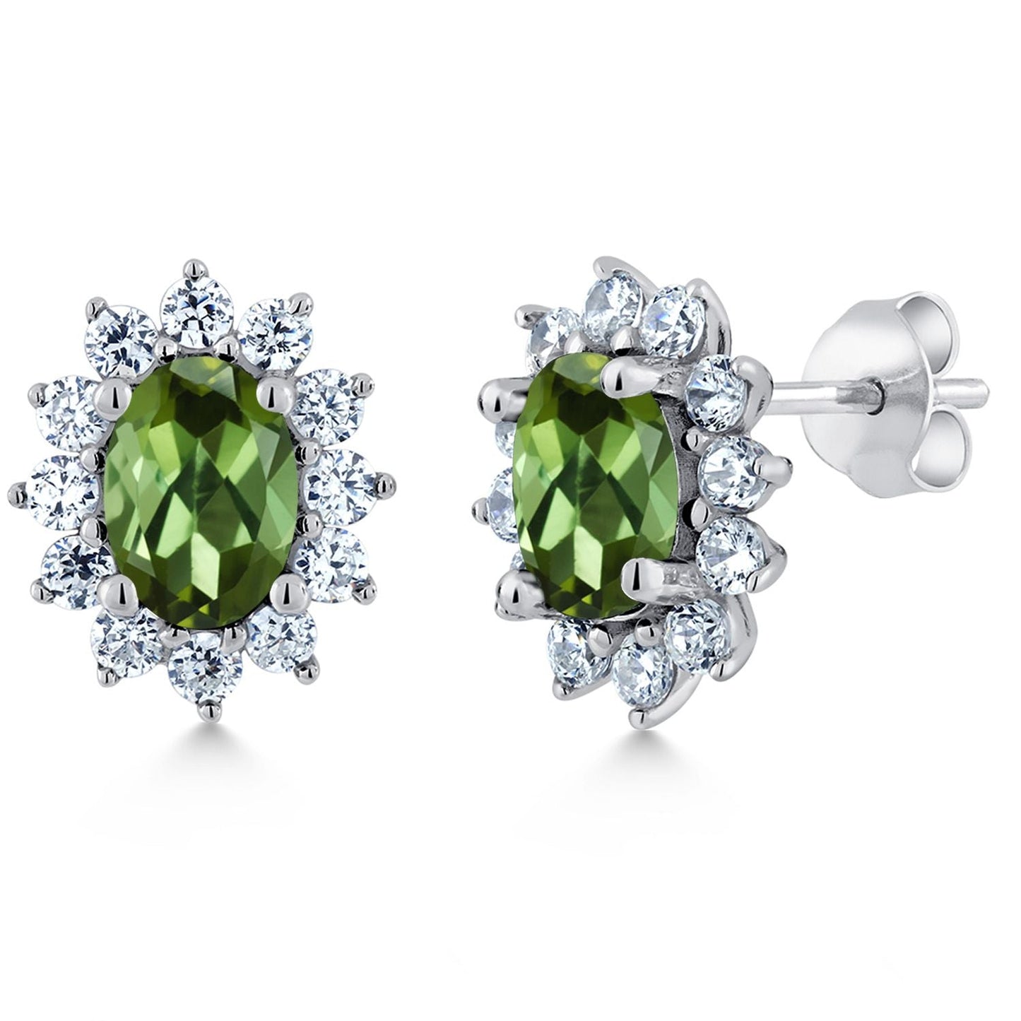 7X5MM Oval Gemstone Birthstone Stud Earrings For Women | Princess Diana Royal Halo Style | 925 Sterling Silver | Fine Jewelry Gifts for Anniversary Wedding Her Mom Women Wife