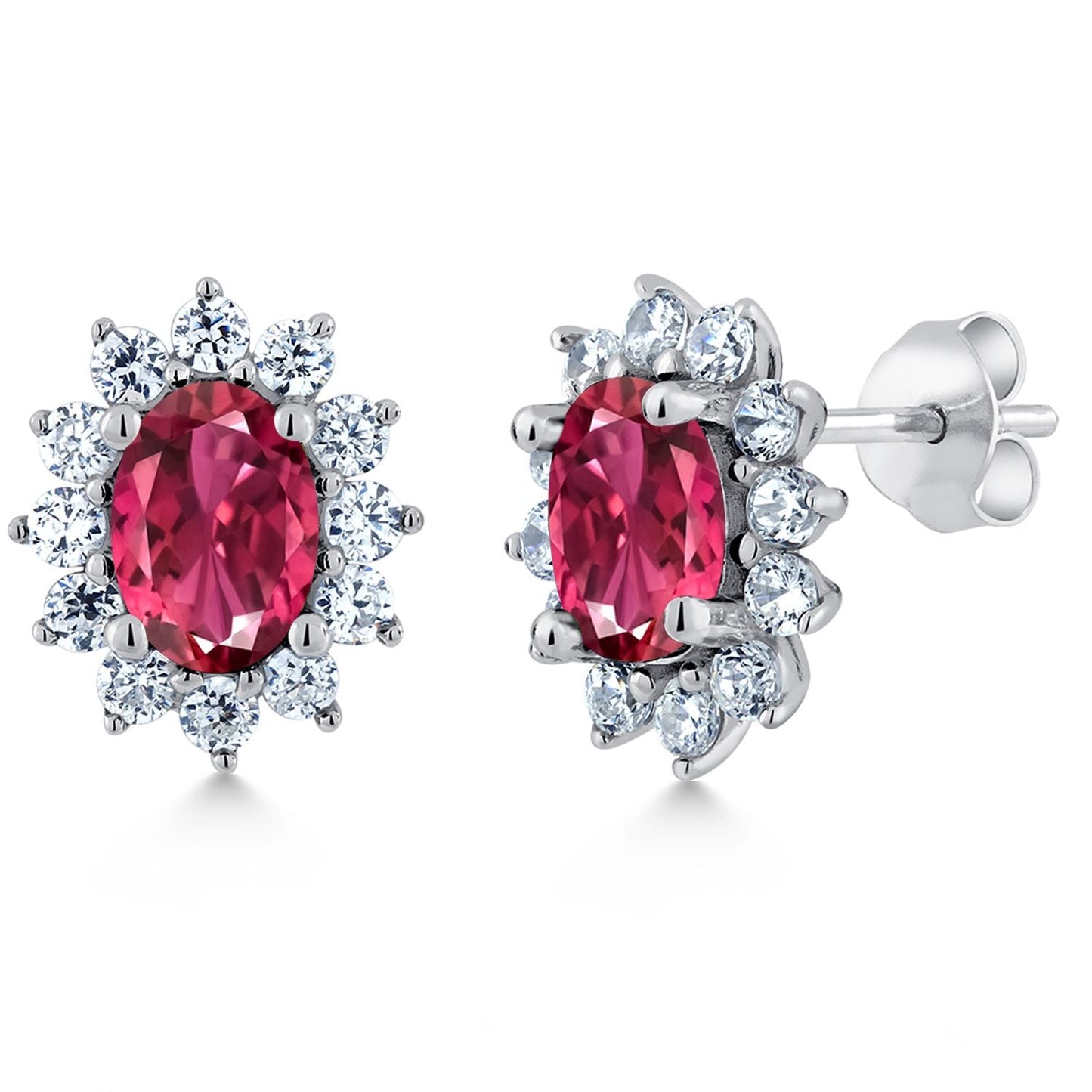 7X5MM Oval Gemstone Birthstone Stud Earrings For Women | Princess Diana Royal Halo Style | 925 Sterling Silver | Fine Jewelry Gifts for Anniversary Wedding Her Mom Women Wife