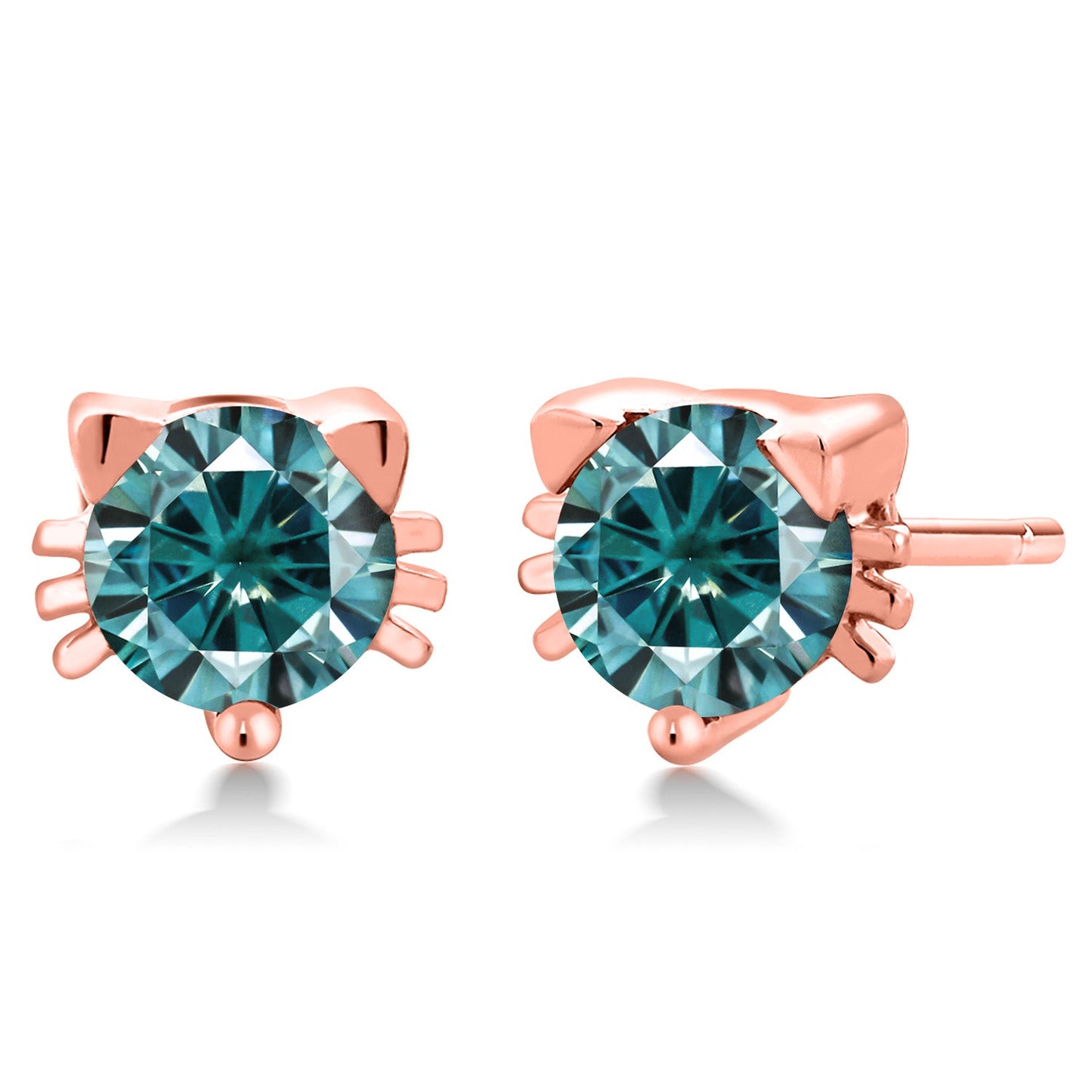 5MM Round Gemstone Birthstone Kitty Cat Stud Earrings | 925 Sterling Silver | Kitten Cat Earrings For Women Men Cat Lovers