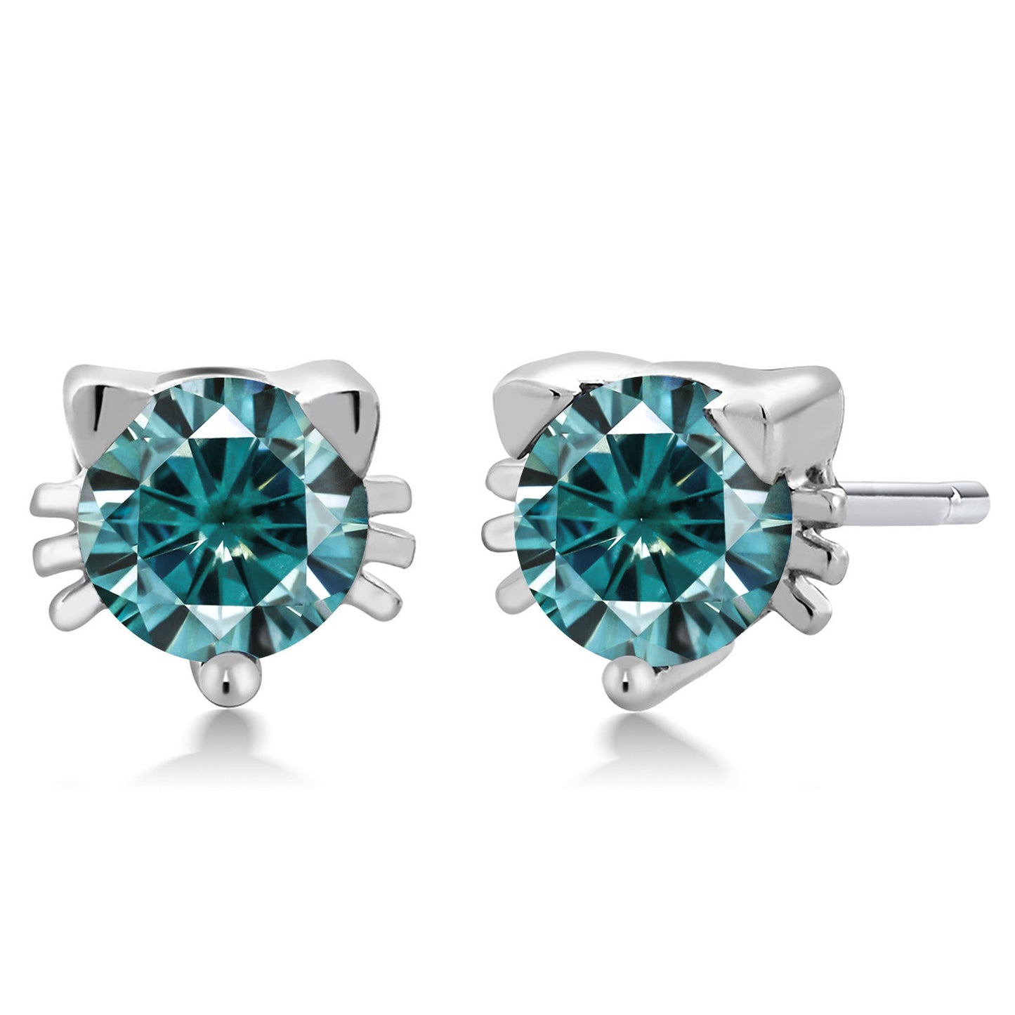 5MM Round Gemstone Birthstone Kitty Cat Stud Earrings | 925 Sterling Silver | Kitten Cat Earrings For Women Men Cat Lovers