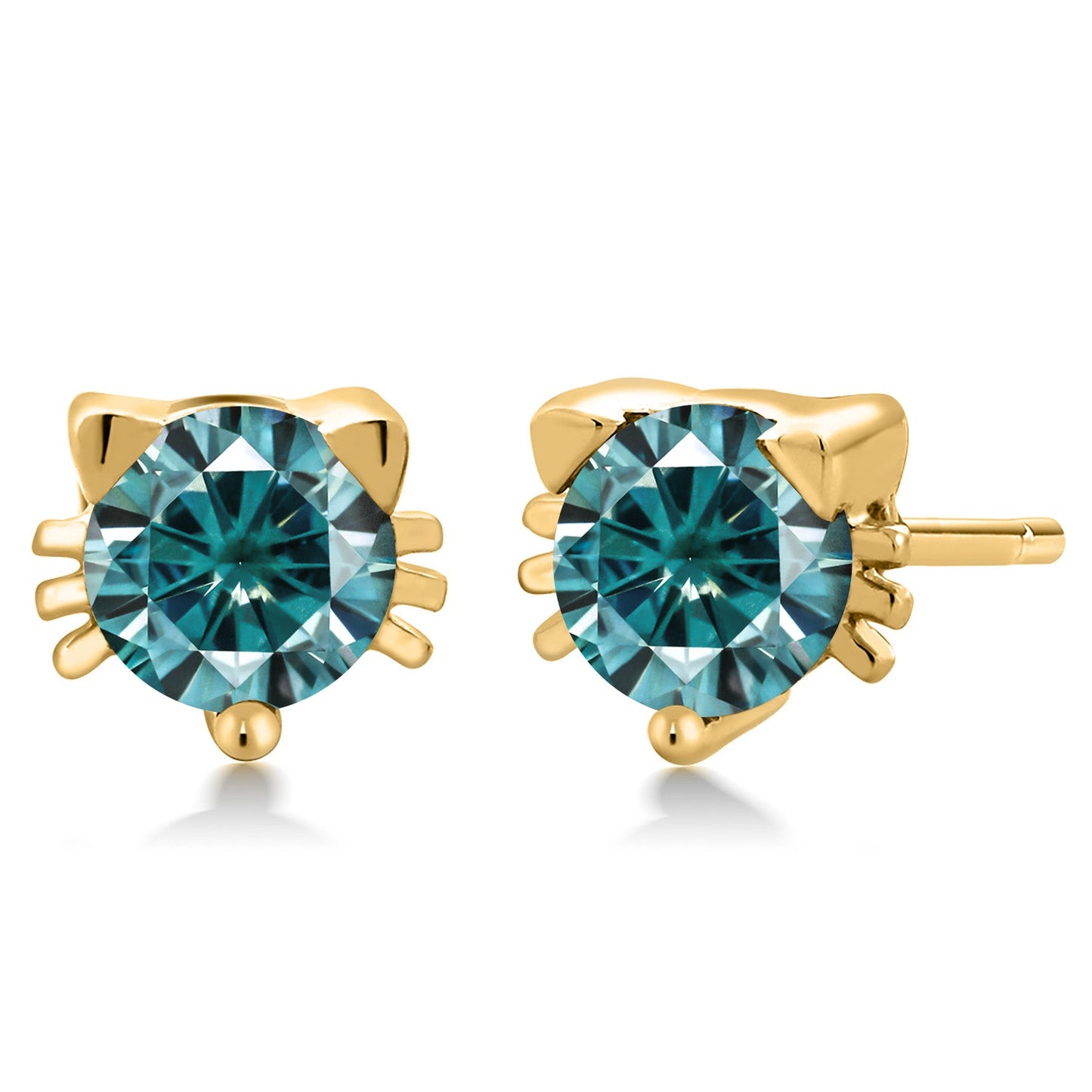 5MM Round Gemstone Birthstone Kitty Cat Stud Earrings | 925 Sterling Silver | Kitten Cat Earrings For Women Men Cat Lovers