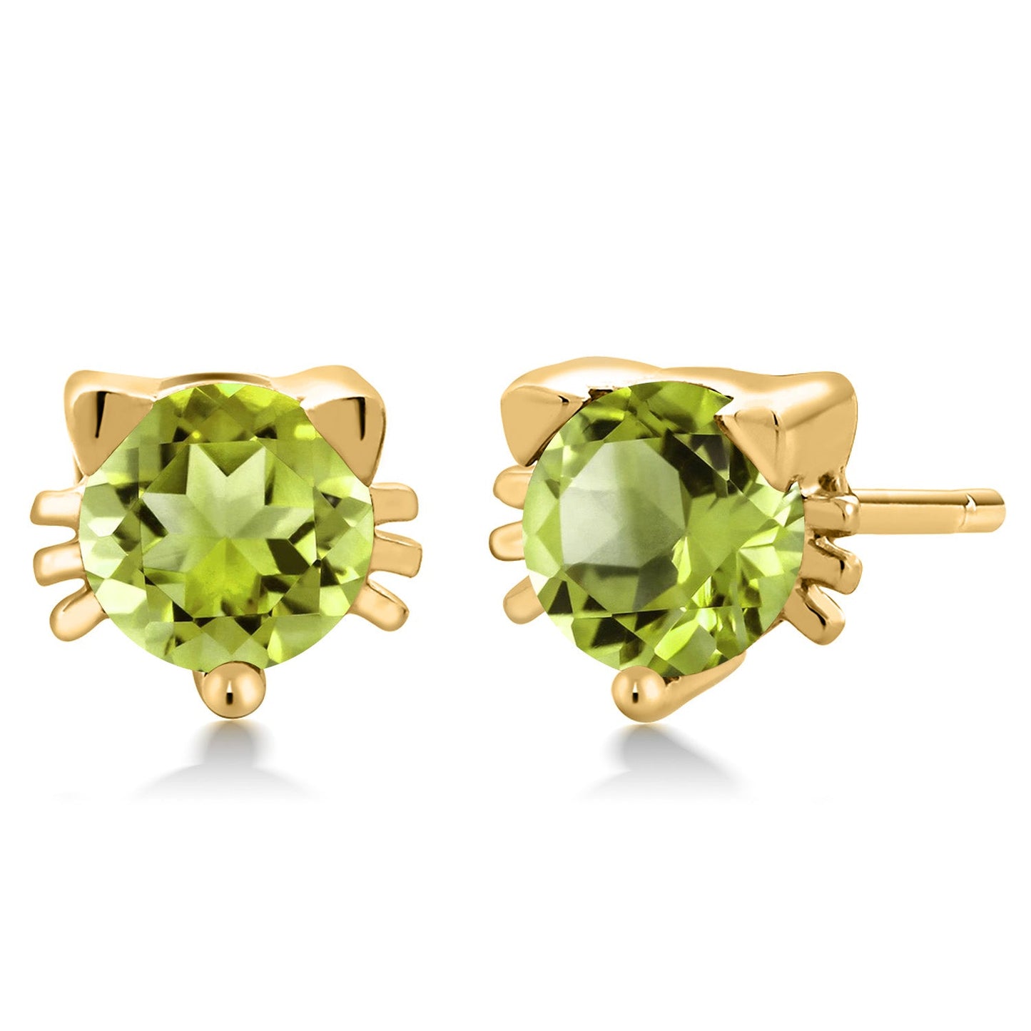 5MM Round Gemstone Birthstone Kitty Cat Stud Earrings | 925 Sterling Silver | Kitten Cat Earrings For Women Men Cat Lovers