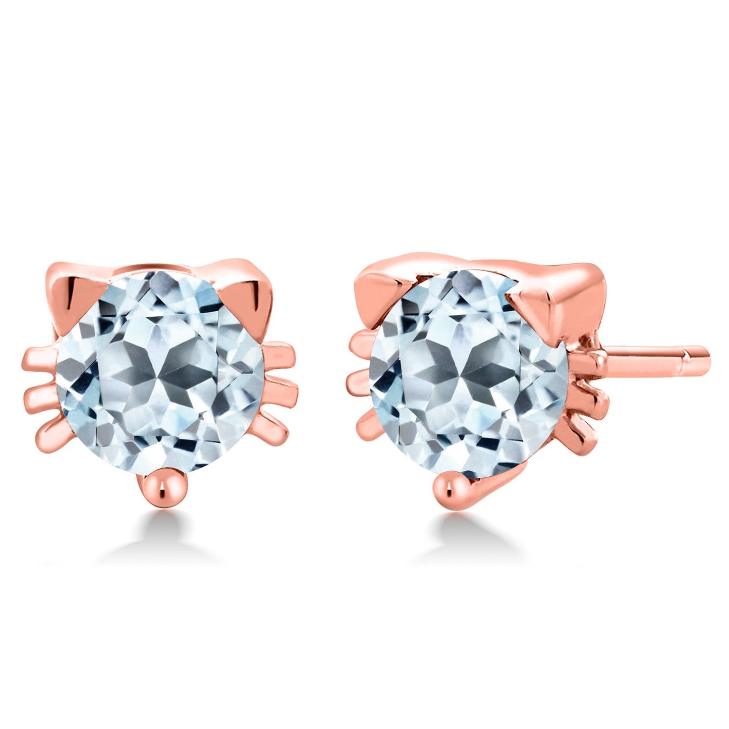 5MM Round Gemstone Birthstone Kitty Cat Stud Earrings | 925 Sterling Silver | Kitten Cat Earrings For Women Men Cat Lovers