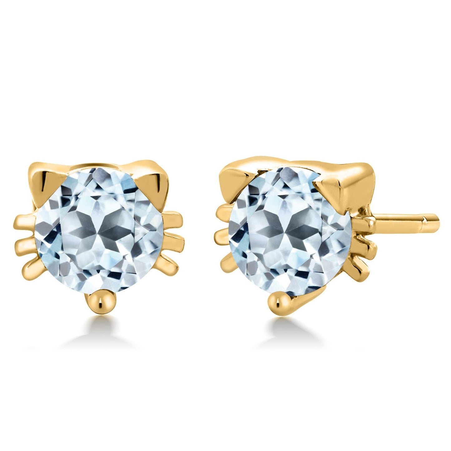 5MM Round Gemstone Birthstone Kitty Cat Stud Earrings | 925 Sterling Silver | Kitten Cat Earrings For Women Men Cat Lovers