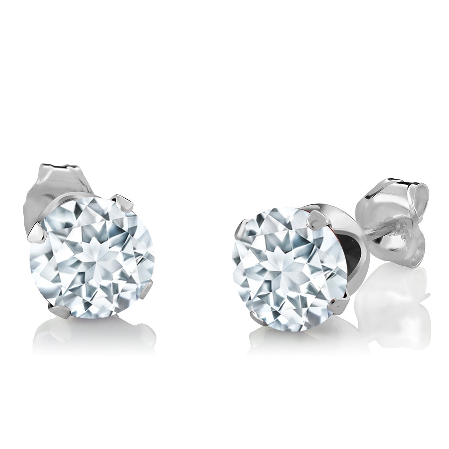 925 Sterling Silver Sky Blue Aquamarine and White Diamond Pendant Earrings Jewelry Set Gift Set For Women (2.30 Cttw, Round Cut with 18 Inch Silver Chain)