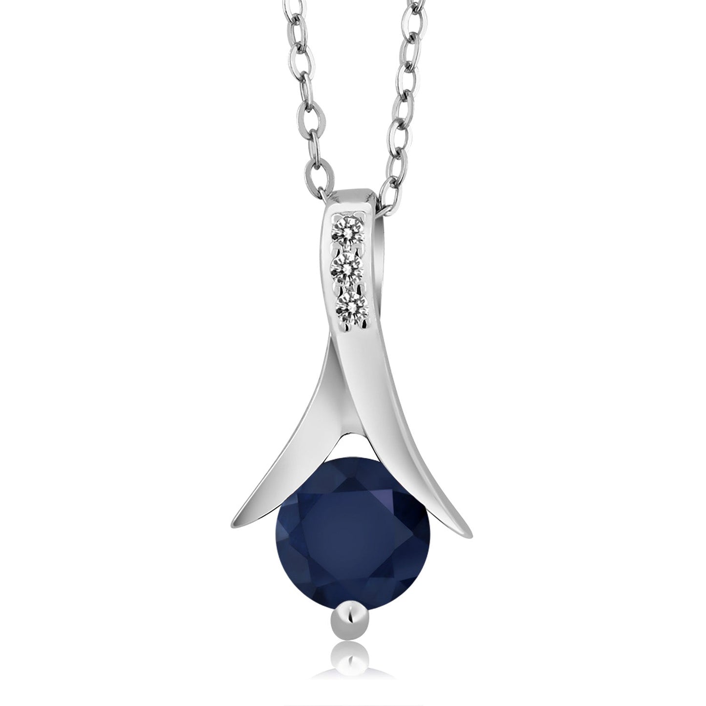 925 Sterling Silver Blue Sapphire and White Diamond Pendant and Earrings Jewelry Set For Women (3.05 Cttw, with 18 Inch Silver Chain)