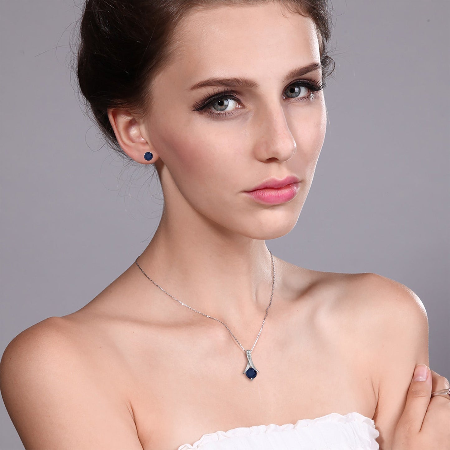 925 Sterling Silver Blue Sapphire and White Diamond Pendant and Earrings Jewelry Set For Women (3.05 Cttw, with 18 Inch Silver Chain)