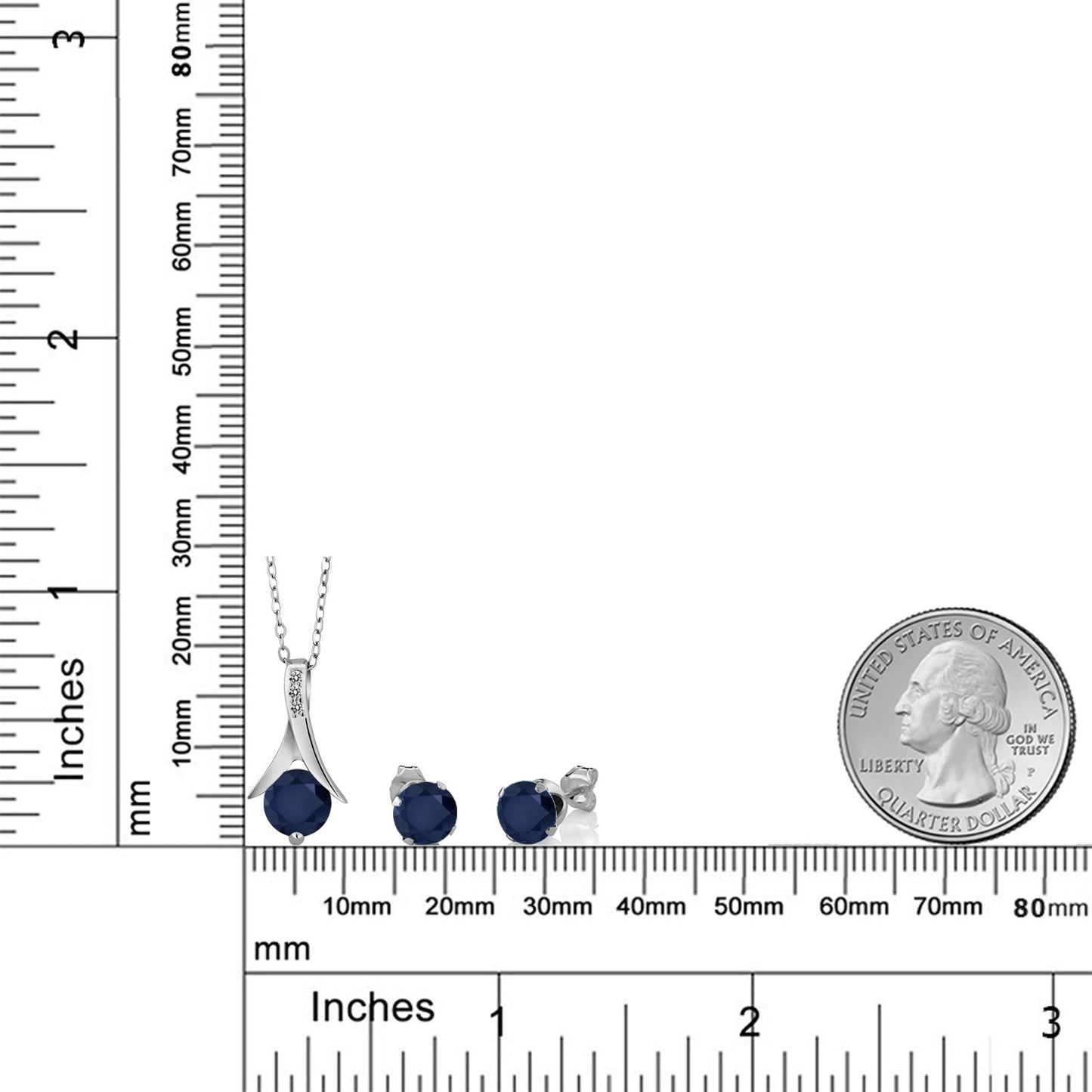 925 Sterling Silver Blue Sapphire and White Diamond Pendant and Earrings Jewelry Set For Women (3.05 Cttw, with 18 Inch Silver Chain)