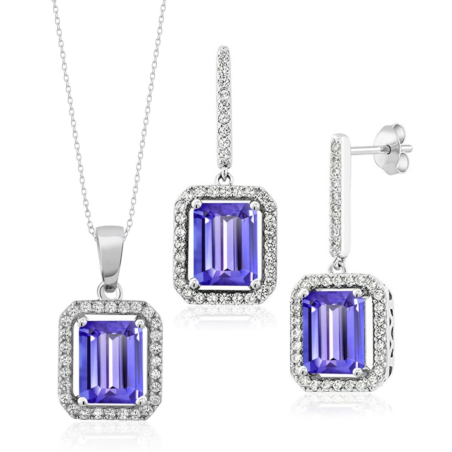 7-11 Cttw Gemstone Birthstone Pendant and Earrings Jewelry Set For Women | 925 Sterling Silver | Emerald Cut 9X7MM | With 18 Inch Chain | Fine Jewelry Gifts for Her Mom Women Wife