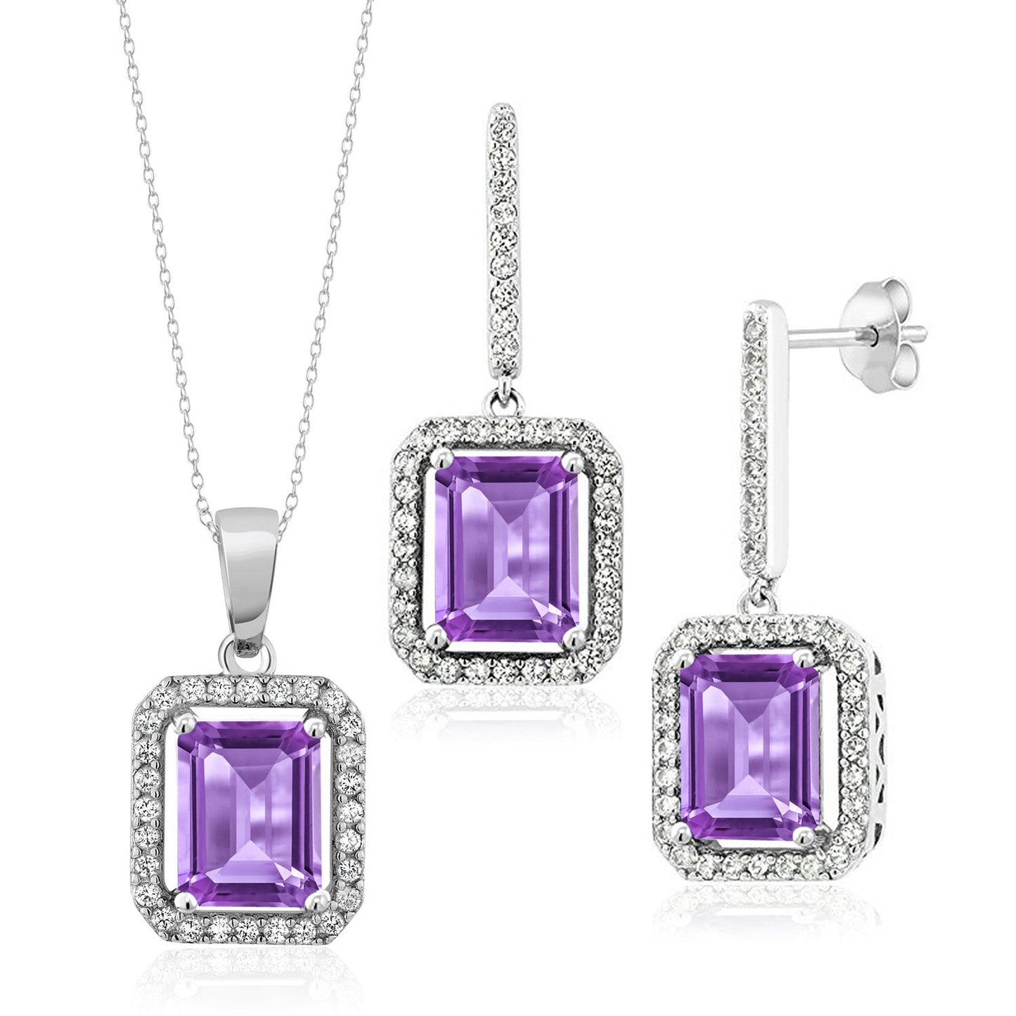 7-11 Cttw Gemstone Birthstone Pendant and Earrings Jewelry Set For Women | 925 Sterling Silver | Emerald Cut 9X7MM | With 18 Inch Chain | Fine Jewelry Gifts for Her Mom Women Wife
