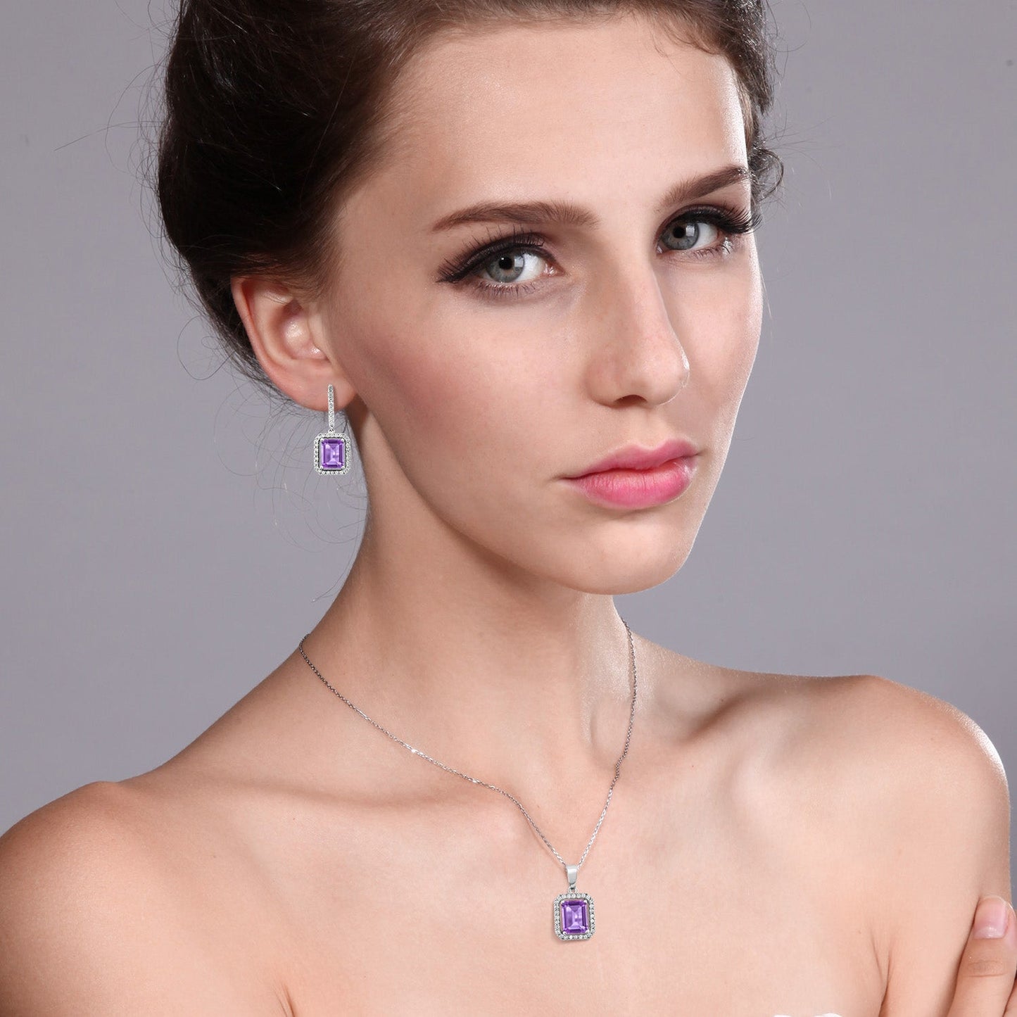 7-11 Cttw Gemstone Birthstone Pendant and Earrings Jewelry Set For Women | 925 Sterling Silver | Emerald Cut 9X7MM | With 18 Inch Chain | Fine Jewelry Gifts for Her Mom Women Wife